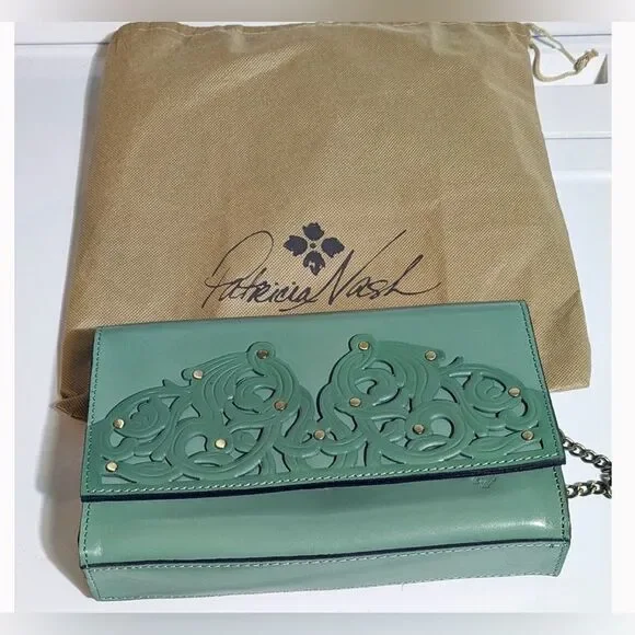 *Patricia Nash* Filagree Giada Leather Crossbody Shoulder Sage Green - Picture 6 of 7